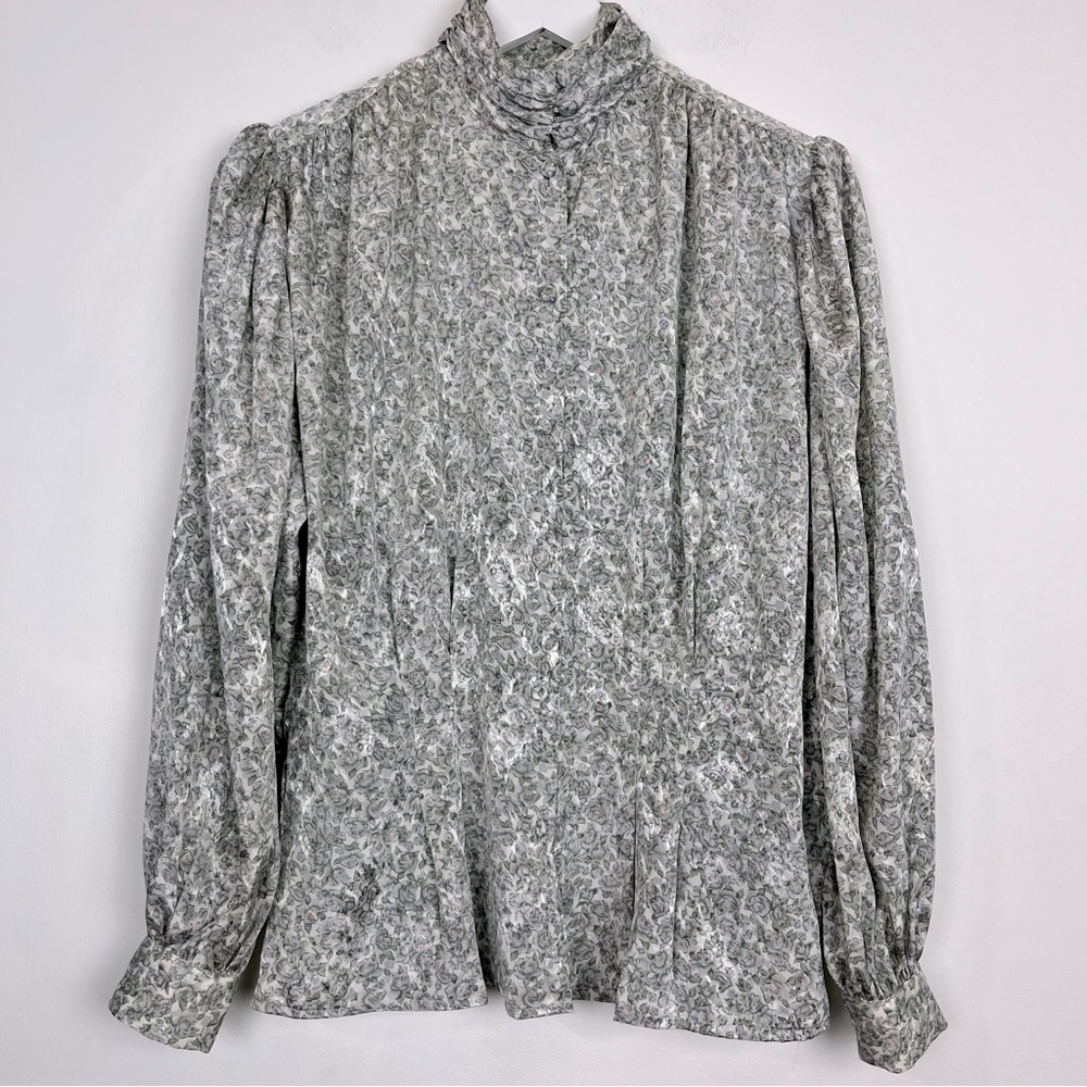 Tess Paris Milano Vintage Floral High Neck Blouse